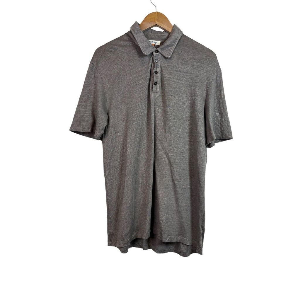 Wool & Co Mens Gray Linen Polo Short Sleeve Shirt Size M Made In Italy